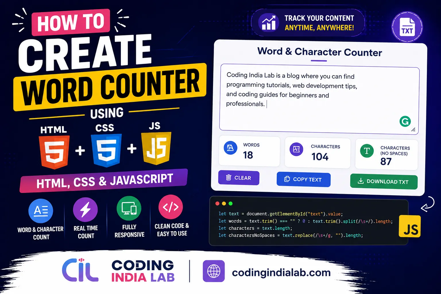 How to create Word Counter using HTML CSS and JavaScript