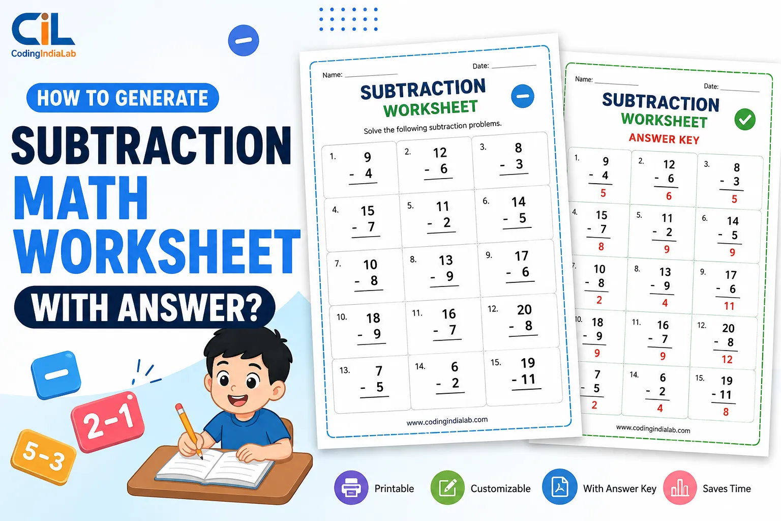 How to Generate Subtraction Math Worksheet with Answer