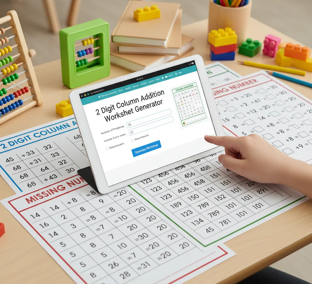 2 Digit Column Addition Worksheet Generator - Fast, Free & Unlimited