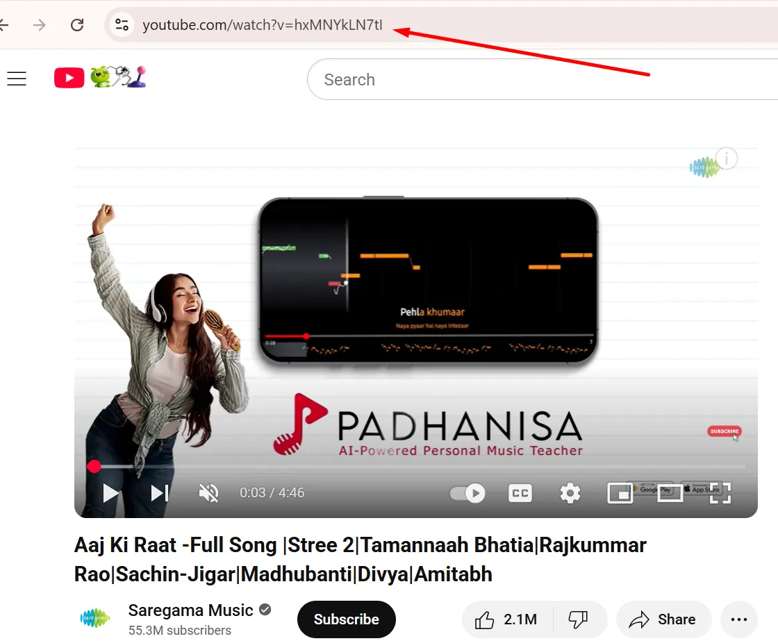 Copy youtube link